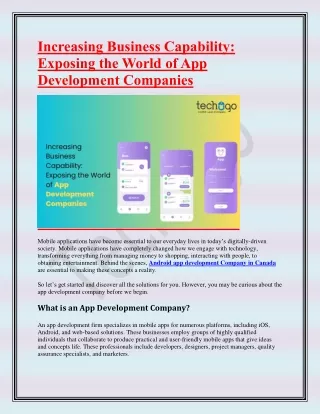 Increasing Business Capability-Exposing the World of App Development Companies
