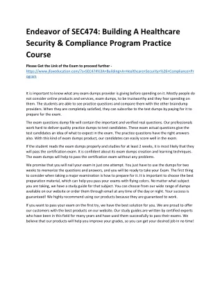Endeavor of SEC474: Building A Healthcare Security & Compliance Program Practice