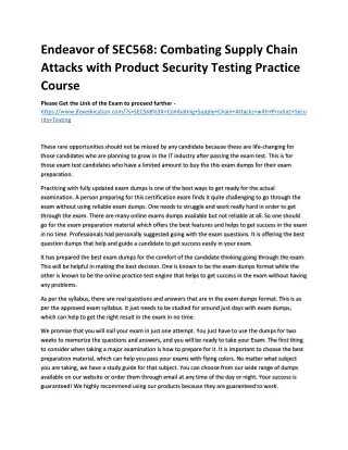 Endeavor of SEC568: Combating Supply Chain Attacks with Product Security Testing
