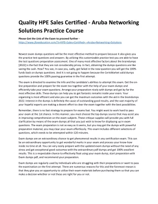 Quality HPE Sales Certified - Aruba Networking Solutions Practice Course