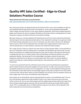 Quality HPE Sales Certified - Edge-to-Cloud Solutions Practice Course