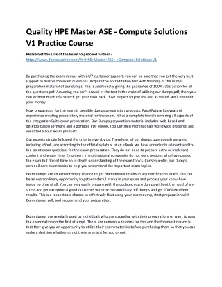 Quality HPE Master ASE - Compute Solutions V1 Practice Course