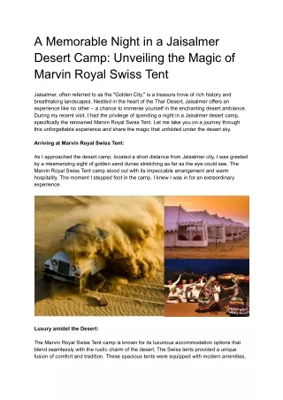 A Memorable Night in a Jaisalmer Desert Camp_ Unveiling the Magic of Marvin Royal Swiss Tent