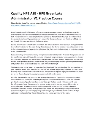 Quality HPE ASE - HPE GreenLake Administrator V1 Practice Course