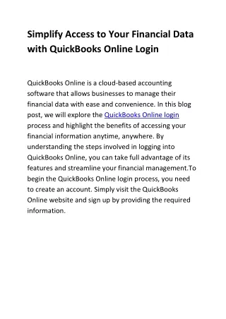 Simplify Access to Your Financial Data with QuickBooks Online Login