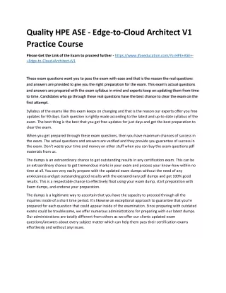 Quality HPE ASE - Edge-to-Cloud Architect V1 Practice Course