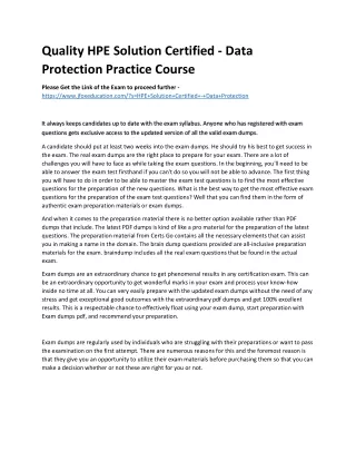 Quality HPE Solution Certified - Data Protection Practice Course