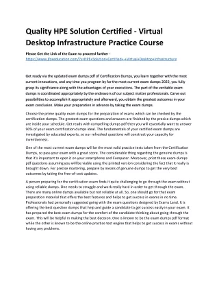 Quality HPE Solution Certified - Virtual Desktop Infrastructure Practice Course