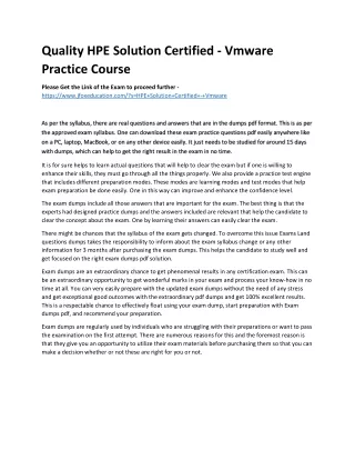 Quality HPE Solution Certified - Vmware Practice Course