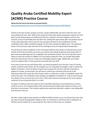 Quality Aruba Certified Mobility Expert (ACMX) Practice Course