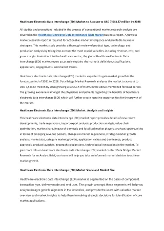 Healthcare Electronic Data Interchange (EDI) Market to Account to USD 7,543.67 million by 2028