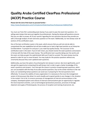 Quality Aruba Certified ClearPass Professional (ACCP) Practice Course