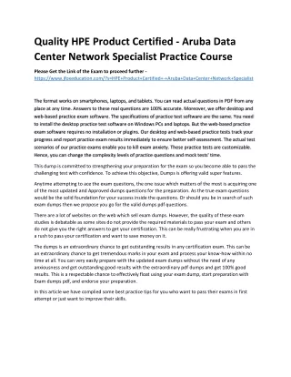 Quality HPE Product Certified - Aruba Data Center Network Specialist Practice Co