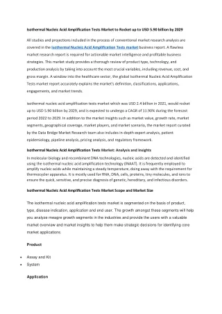 Isothermal Nucleic Acid Amplification Tests Market to Rocket up to USD 5.90 billion by 2029