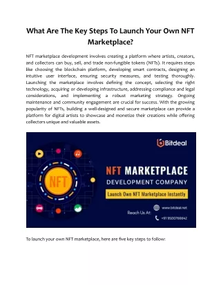What Are The Key Steps To Launch Your Own NFT Marketplace?