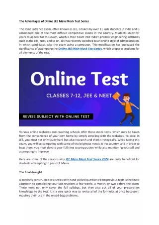 The Advantages of Online JEE Main Mock Test Series