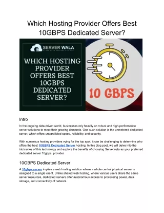 Which Hosting Provider Offers Best 10GBPS Dedicated Server_