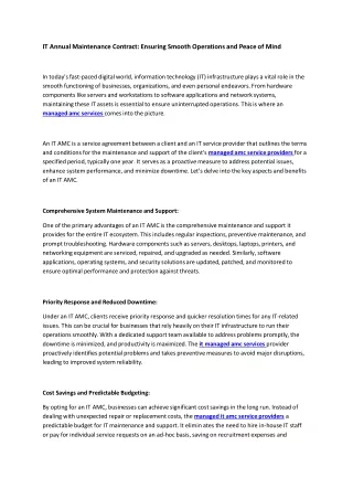 IT Annual Maintenance Contract