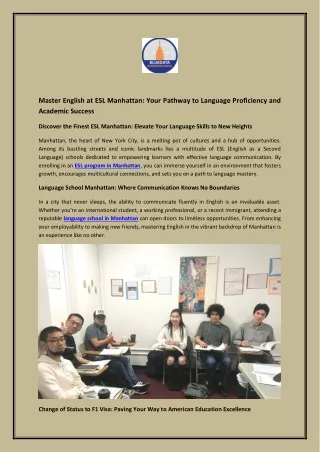 Master English at ESL Manhattan Your Pathway to Language Proficiency and Academic Success