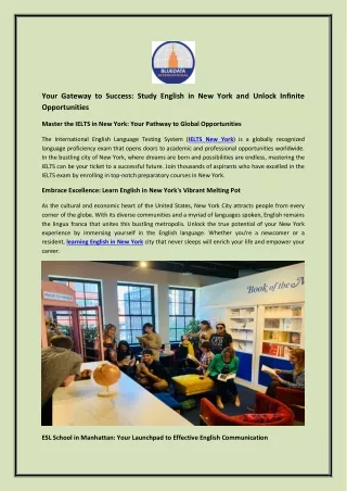 Your Gateway to Success Study English in New York and Unlock Infinite Opportunities