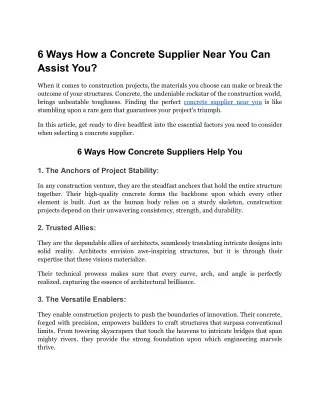 6 Ways How a Concrete Supplier Near You Can Assist You?