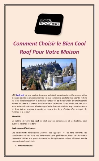 Comment Choisir le Bien Cool Roof Pour Votre Maison