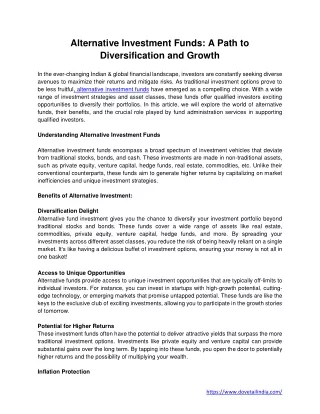 Alternative Investment Funds A Path to Diversification and Growth