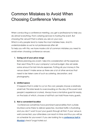 Common Mistakes to Avoid When Choosing Conference Venues