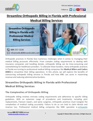 Streamline Orthopedic Billing in Florida with Professional Medical Billing Services