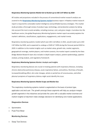 Respiratory Monitoring Systems Market Set to Rocket up to USD 2.87 billion by 2029