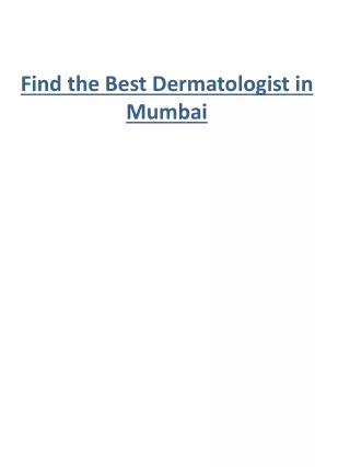 Find the Best Dermatologist in Mumbai