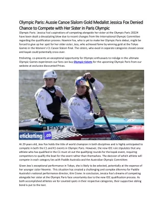 Olympic Paris  Aussie Canoe Slalom Gold Medalist Jessica Fox Denied Chance to Compete with Her Sister in Paris Olympic