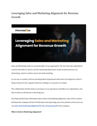 Leveraging Sales and Marketing Alignment for Revenue Growth| Protonshub technolo