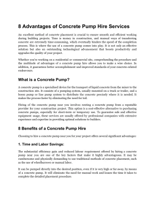 8 Advantages of Concrete Pump Hire Services