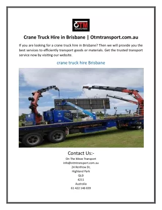 Crane Truck Hire in Brisbane  Otmtransport.com