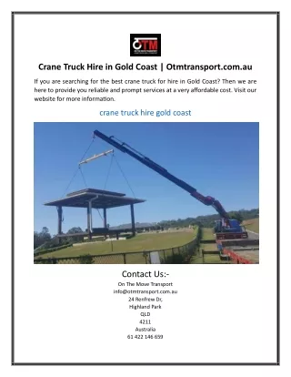 Crane Truck Hire in Gold Coast  Otmtransport.com...