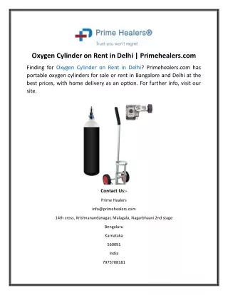 Oxygen Cylinder on Rent in Delhi  Primehealers