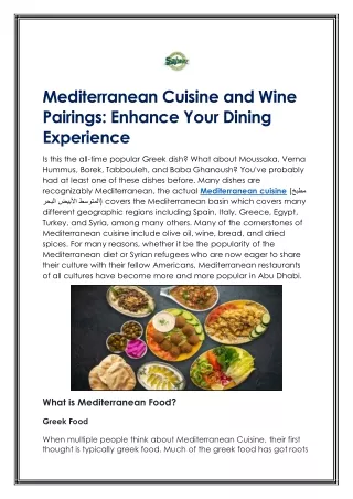 Mediterranean Cuisine and Wine Pairings: Enhance Your Dining Experience