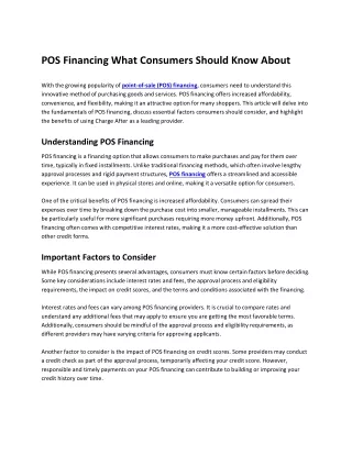 POS Financing What Consumers Should Know About