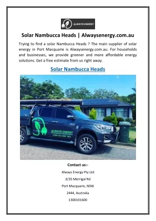 Solar Nambucca Heads Alwaysenergy.com.au