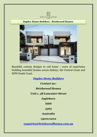 Duplex Home Builders - Brickwood Homes