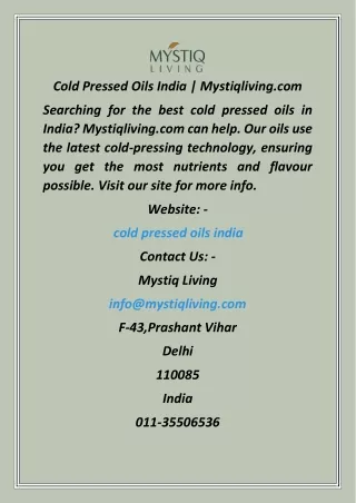 Cold Pressed Oils India  Mystiqliving