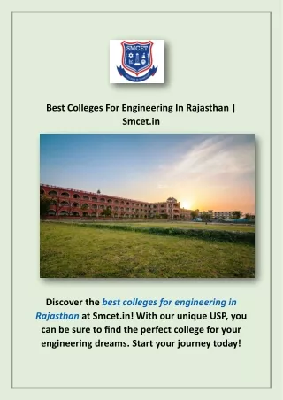 Best Colleges For Engineering In Rajasthan | Smcet.in