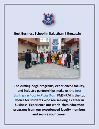 Best Business School In Rajasthan | Iirm.ac.in