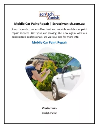 Mobile Car Paint Repair Scratchvanish.com.au