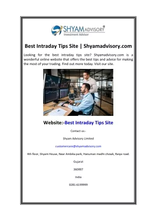 Best Intraday Tips Site Shyamadvisory.com