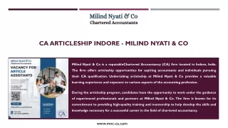 CA Articleship Indore - Milind Nyati & Co