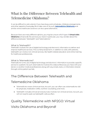 What Is the Difference Between Telehealth and Telemedicine Oklahoma