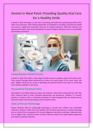 Dentist in West Point: Providing Quality Oral Care for a Healthy Smile