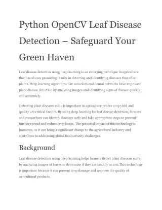 Python OpenCV Leaf Disease Detection – Safeguard Your Green Haven